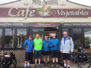 Steve, Paul, Kev, Kem and Dale outside Mrs Smith's, Riwaka